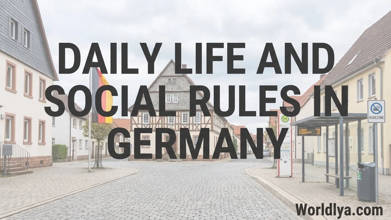 A street scene in Germany with people walking beside a row of buildings and coins on the ground.