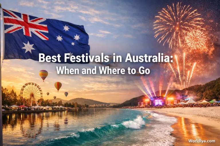 Sydney fireworks light up the sky during a festival in Australia at sunset.