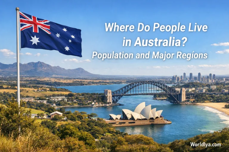 Sydney Opera House and Harbour Bridge under a partly cloudy sky in Australia.