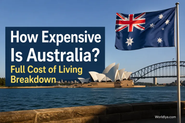 A scenic view of Australia’s iconic landmarks with the title 'How Expensive Is Australia?' related to the cost of living in Australia.