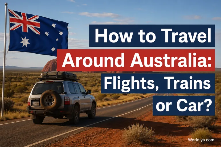 Travel options in Australia include flights, trains, and driving to explore the country’s diverse landscapes and cities.