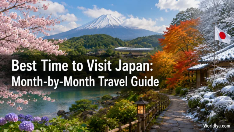A beautiful view of Mount Fuji with colorful fall foliage, showing the best time to visit Japan in autumn.