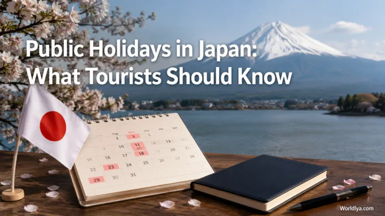 A tourist reads a calendar with public holidays in Japan, useful for planning visits during national celebration days.