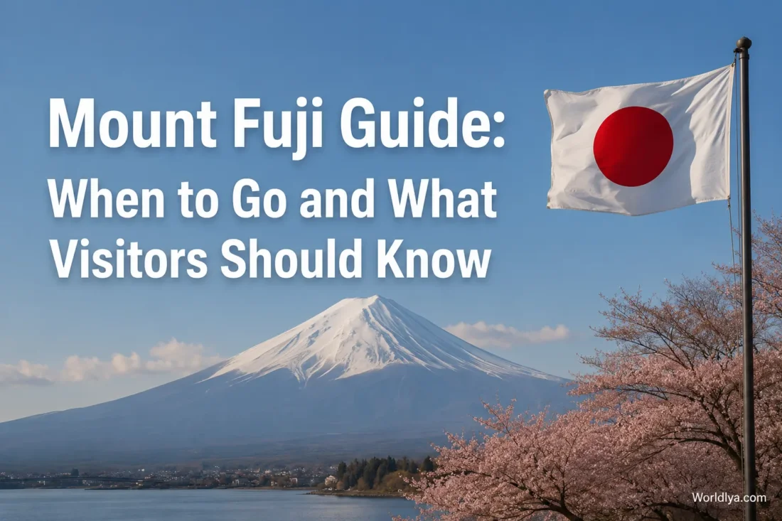 A scenic view of Mount Fuji with cherry blossoms in the foreground, part of a helpful Mount Fuji guide for visitors planning their trip.