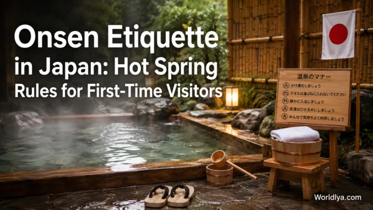 A peaceful Japanese onsen scene showcasing proper etiquette for first-time visitors to enjoy the hot spring experience.