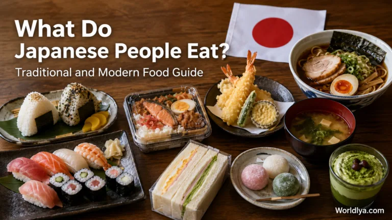 A Japanese meal featuring traditional dishes like tempura, sushi, and rice, showcasing the vibrant Japanese food culture.