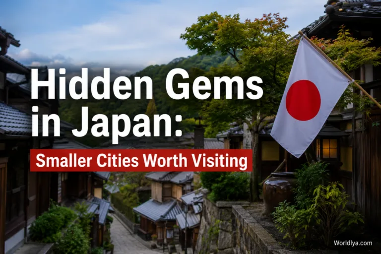 Small Japanese town with traditional houses and colorful lanterns, showcasing one of the hidden gems in Japan.