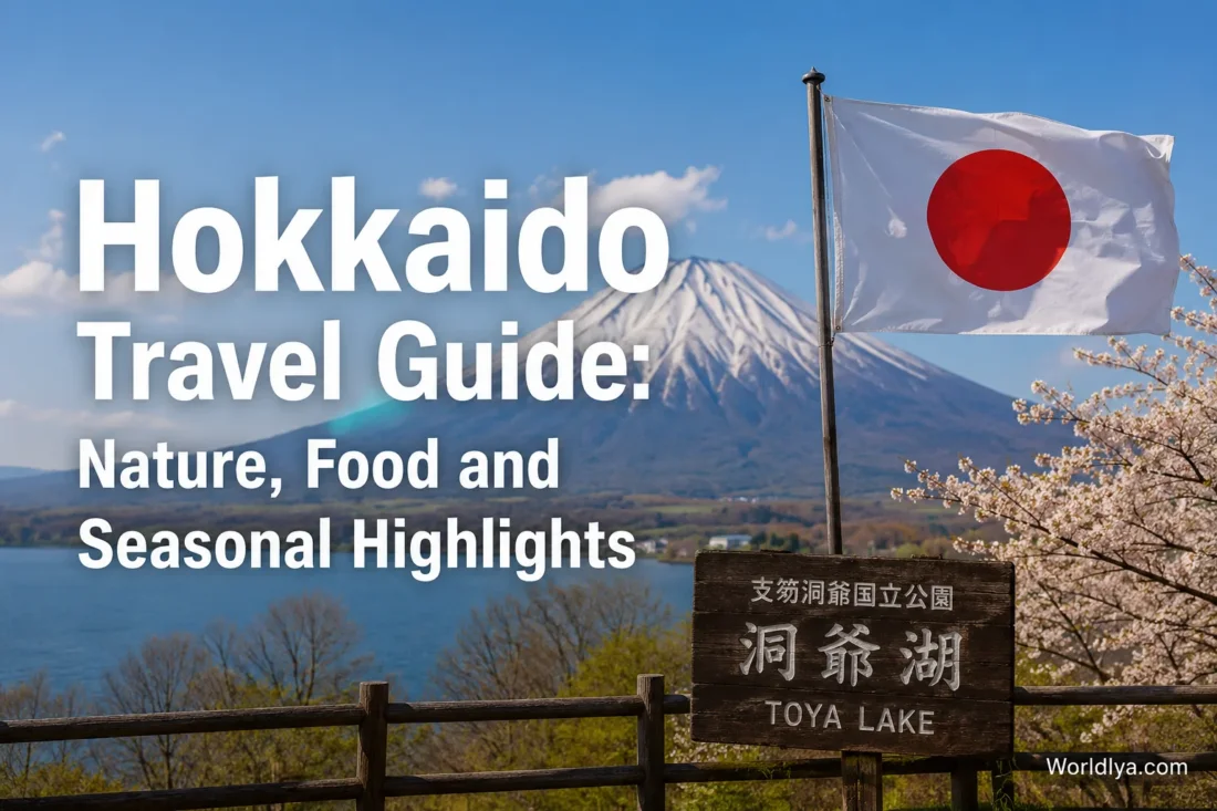 A scenic view of Mount Fuji near Toya Lake in Hokkaido, showcasing the region's stunning natural beauty and seasonal attractions.