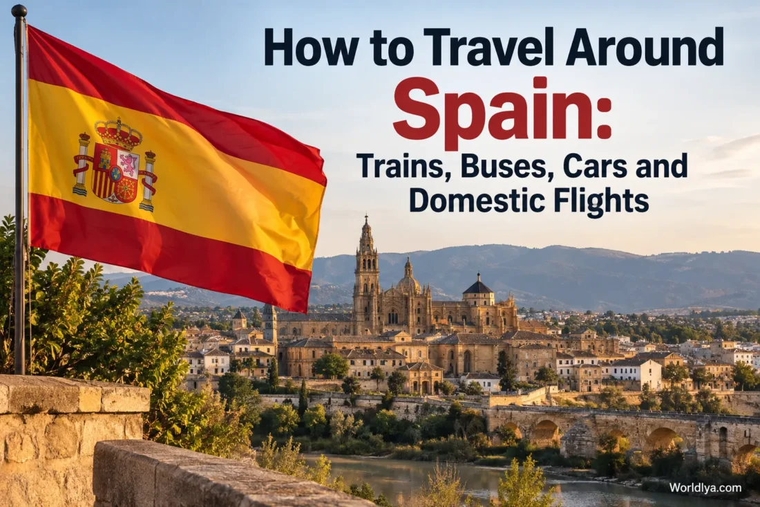 A scenic view of Spanish cities and transportation options to help you learn how to travel around Spain efficiently.